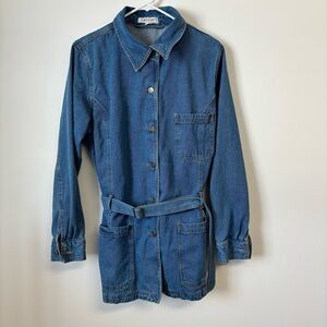 Vintage Karen Kane Belted Long Blue Denim Jacket